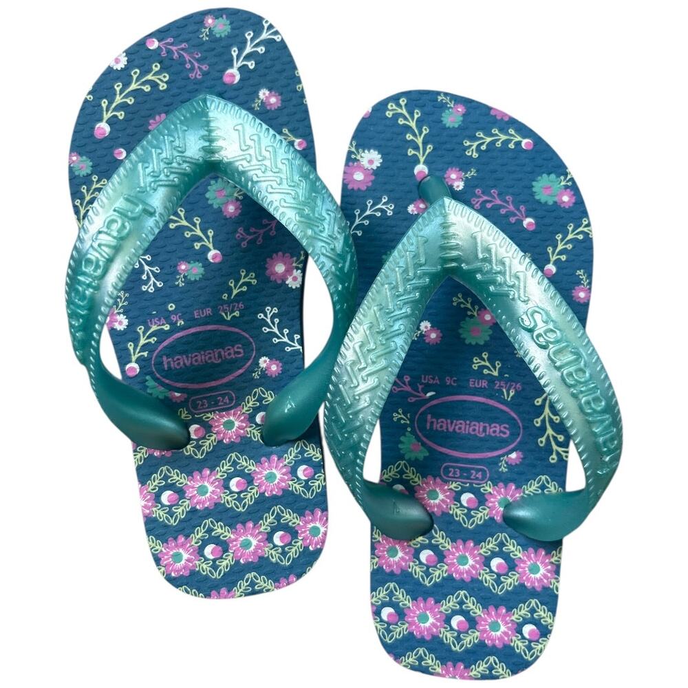 NWOT Little Girls Havaianas Turquoise Purple Flip Flop Sandals US 9